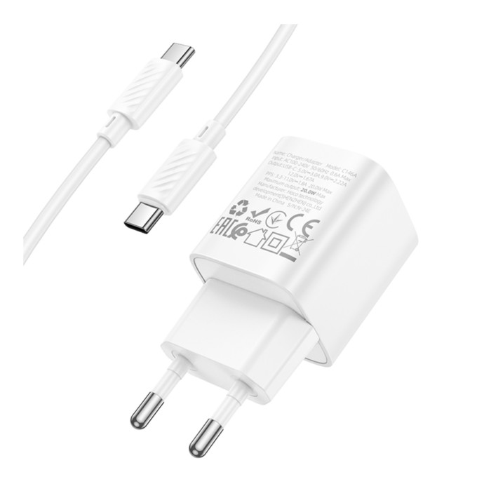 Сетевое зарядное устройство Hoco C146A 1USB-C PD/QC 20W+Type-C to Type-C