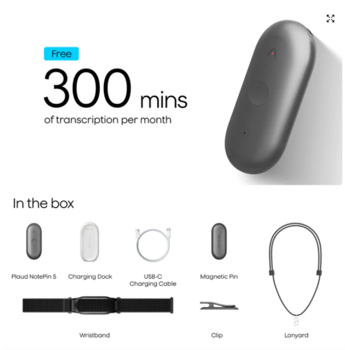 Диктофон Plaud NotePin S black с искусственным интеллектом (Pin S black)