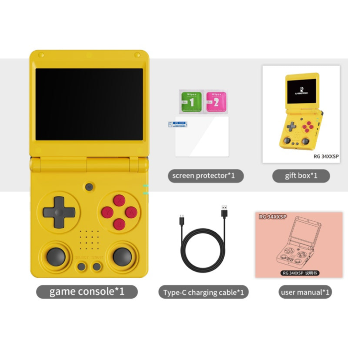 Ретро портативная игровая консоль-раскладушка ANBERNIC RG34XXSP (Желтая)