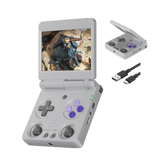 Ретро портативная игровая консоль-раскладушка ANBERNIC RG34XXSP (Серая)