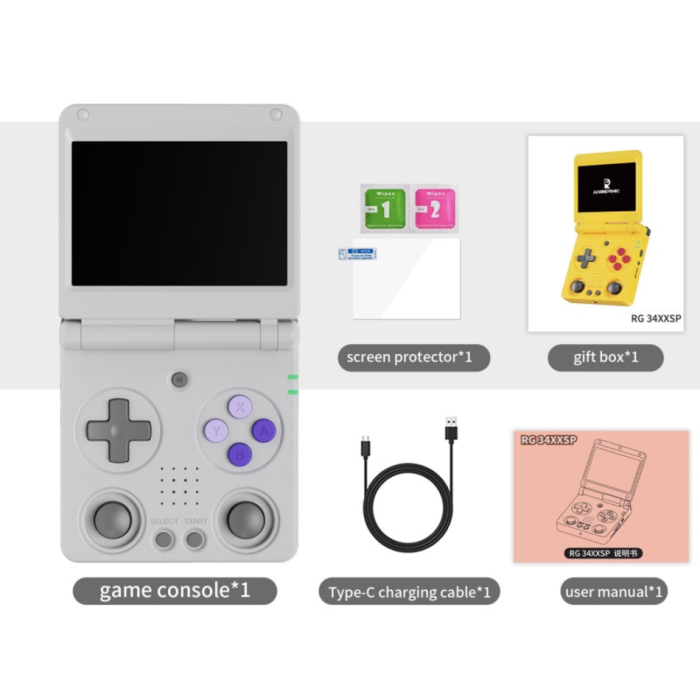 Ретро портативная игровая консоль-раскладушка ANBERNIC RG34XXSP (Серая)