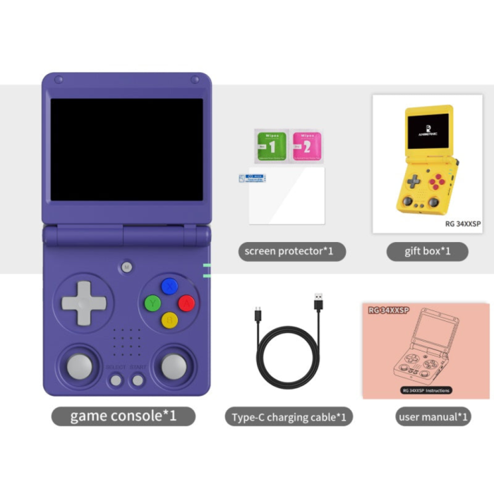 Ретро портативная игровая консоль-раскладушка ANBERNIC RG34XXSP (Синяя)