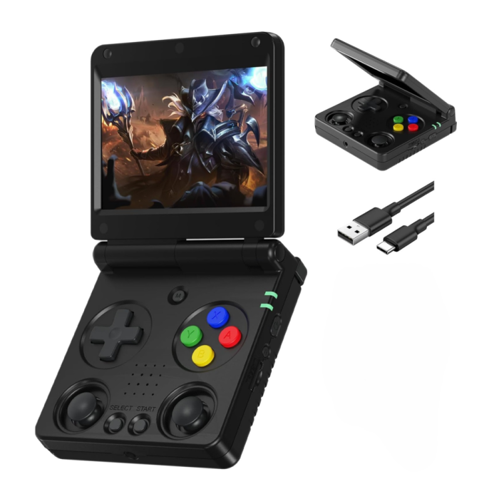 Ретро портативная игровая консоль-раскладушка ANBERNIC RG34XXSP (Черная)