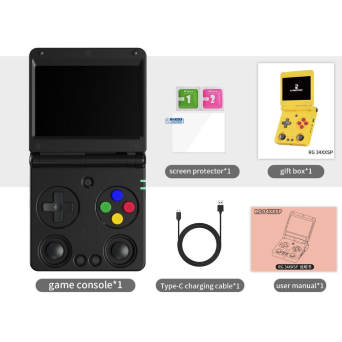 Ретро портативная игровая консоль-раскладушка ANBERNIC RG34XXSP (Черная)