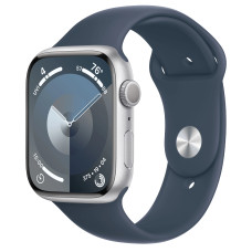 Apple Watch Series 9 GPS 45mm Silver Aluminum Case with Storm Blue Sport Band - S/M 