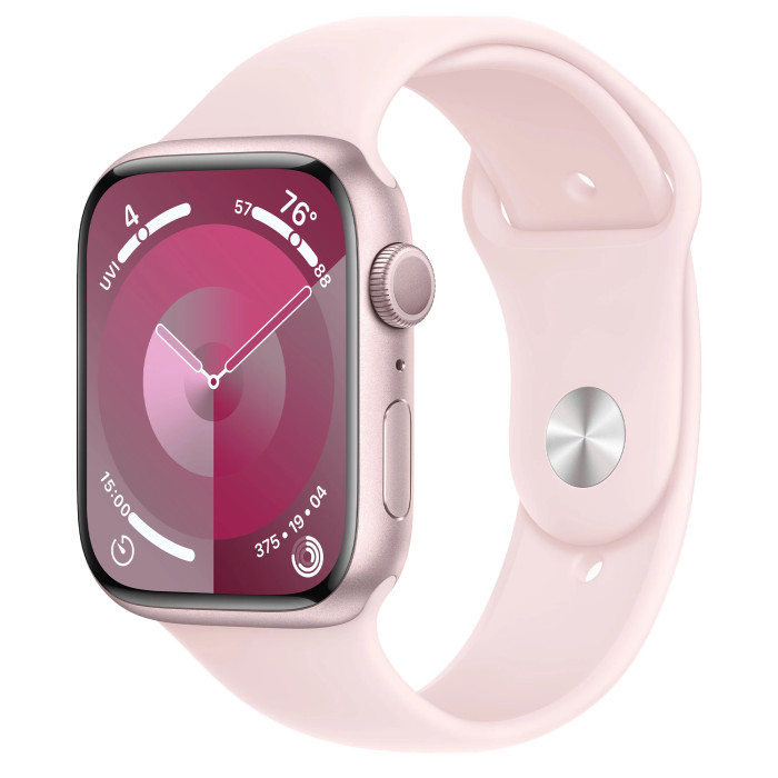 Apple Watch Series 9 GPS 45mm Pink Aluminum Case with Light Pink Sport Band - S/M