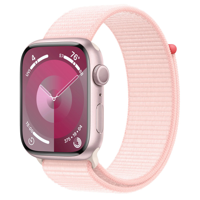 Apple Watch Series 9 GPS 45mm Pink Aluminum Case with Light Pink Sport Loop