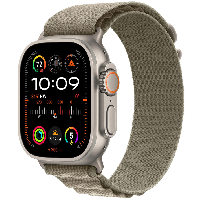 Apple Watch Ultra 2 GPS + Cellular 49mm Titanium Case with Olive Alpine Loop - Large