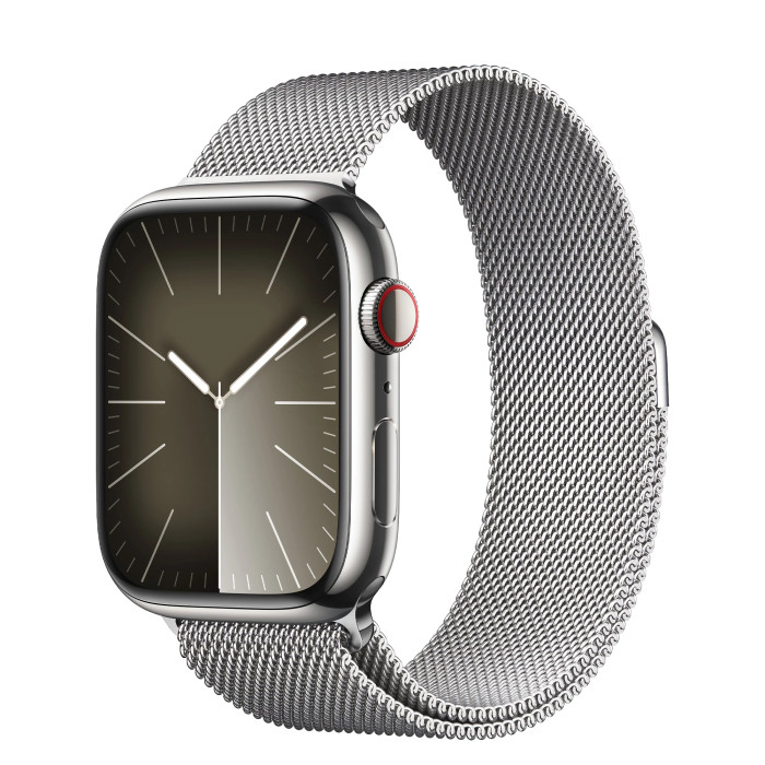 Apple Watch Series 9 GPS + Cellular 41mm Silver Stainless Steel Case with Silver Milanese Loop