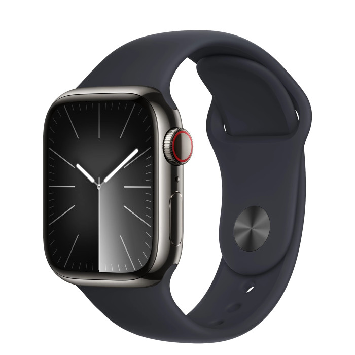 Apple Watch Series 9 GPS + Cellular 41mm Graphite Stainless Steel Case with Midnight Sport Band - M/L
