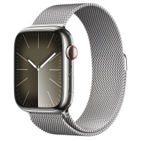 Apple Watch Series 9 GPS + Cellular 45mm Silver Stainless Steel Case with Silver Milanese Loop 