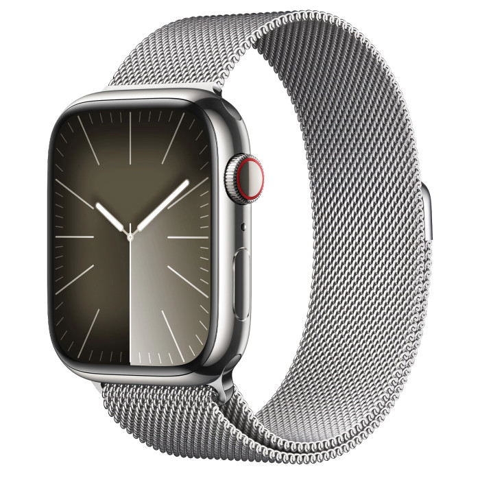 Apple Watch Series 9 GPS + Cellular 45mm Silver Stainless Steel Case with Silver Milanese Loop