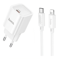 Сетевое зарядное устройство Hoco C148A 1USB-C PD/QC 30W+Type-C to Lightning (Белый)
