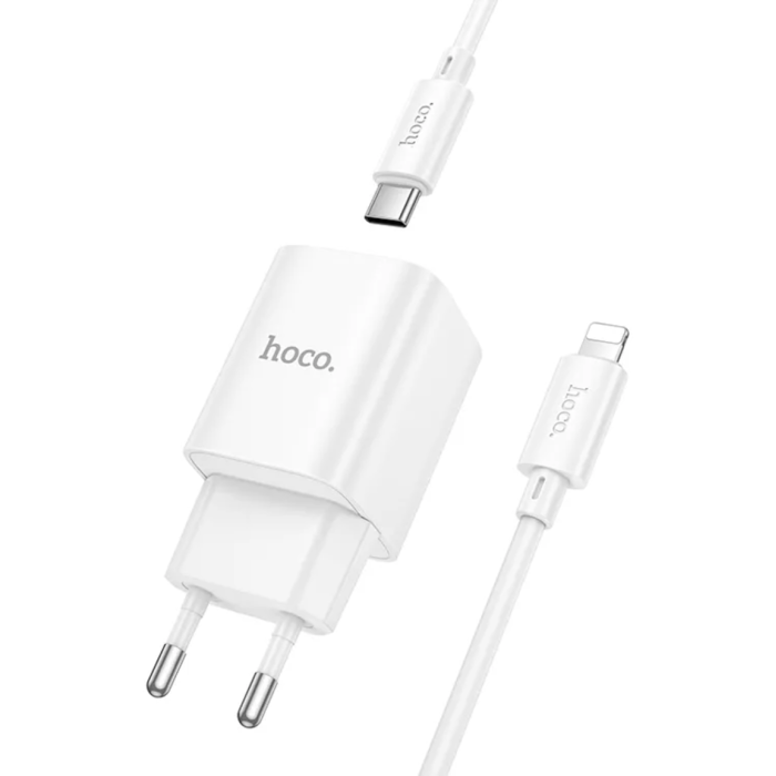 Сетевое зарядное устройство Hoco C148A 1USB-C PD/QC 30W+Type-C to Lightning (Белый)