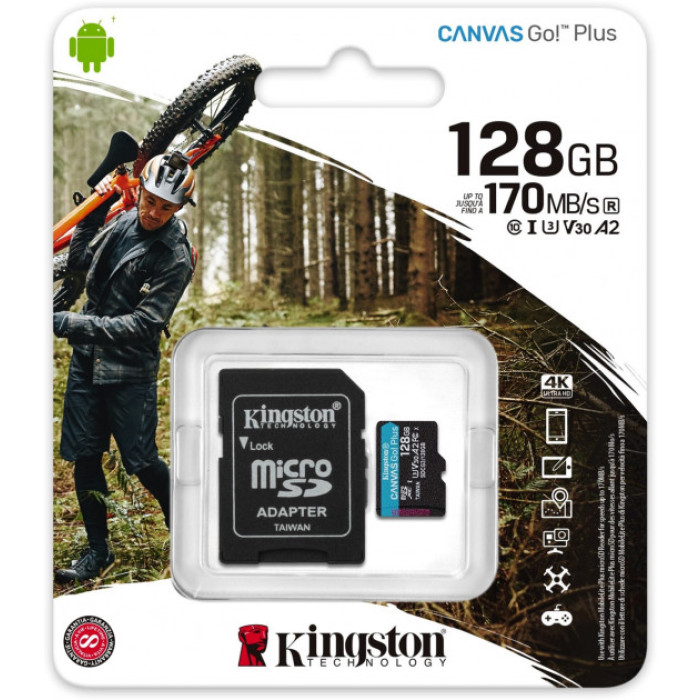 Карта памяти Kingston MicroSDXC 128GB Canvas Go! Plus + SD-адаптер