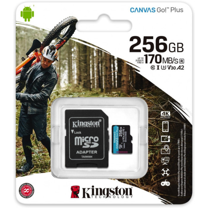 Карта памяти Kingston MicroSDXC 256GB Canvas Go! Plus + SD-адаптер