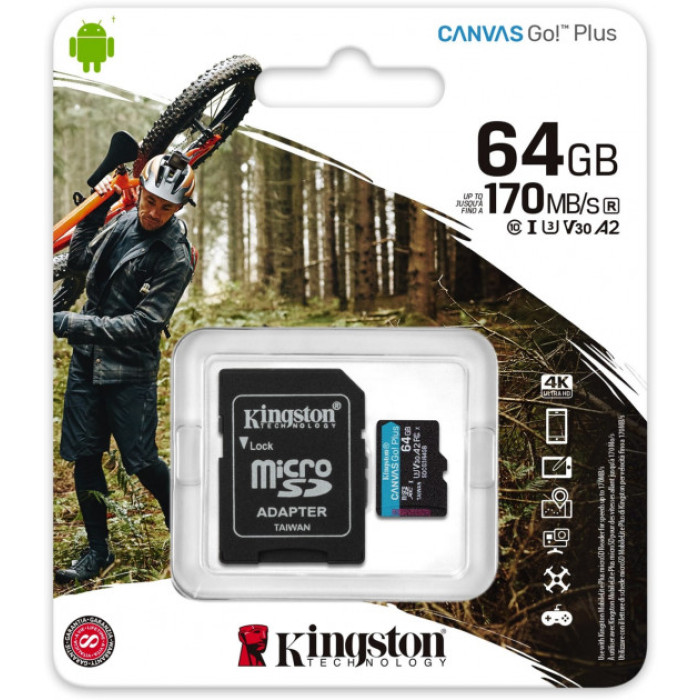 Kingston MicroSDXC 64GB Canvas Go! Plus + SD adapter (SDCG3/64GB)