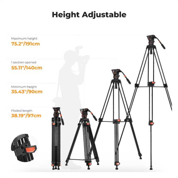 Профессиональный штатив трипод с подвижной головкой K&F VA3+BV60 1,91м (KF09.148V1)