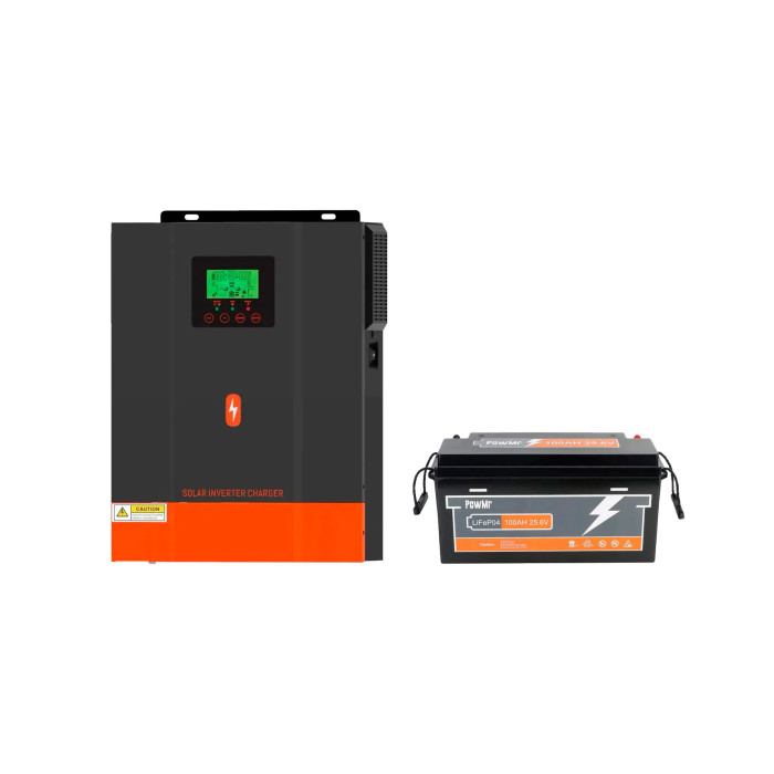 Комплект: Гибридный инвертор PowMR 3200W POW-HVM3.2H-24V-N+Аккумулятор PowMr POW-100AH-25.6V, 2560W*h LiFePO4