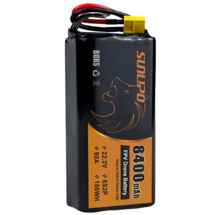 Аккумулятор FPV 6S2p li-ion SUNLIPO 8400mAh, 6S2P, 22.2V, 90А