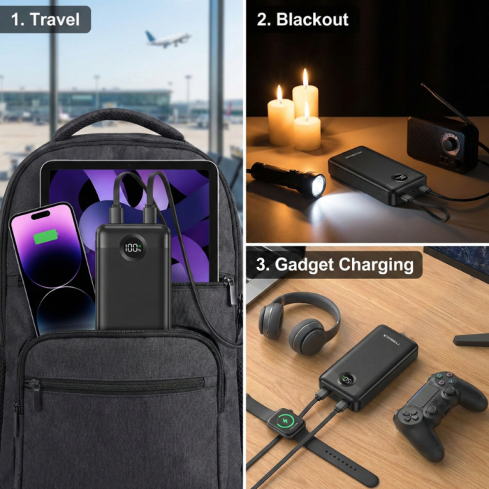 Повербанк TORIMA TRM-1025 20000mAh с быстрой зарядкой PD22.5W Fast 3A и встроенными кабелями