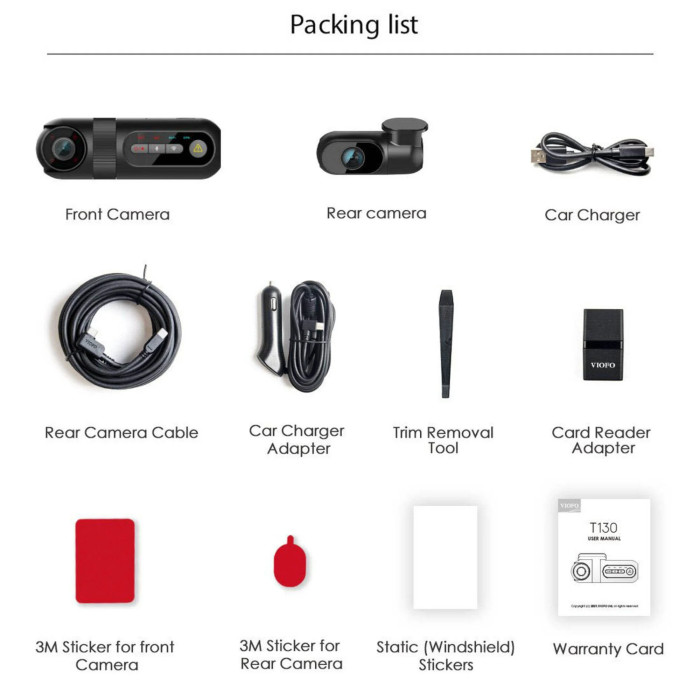 Видеорегистратор VIOFO T130 3CH с тремя камерами и GPS